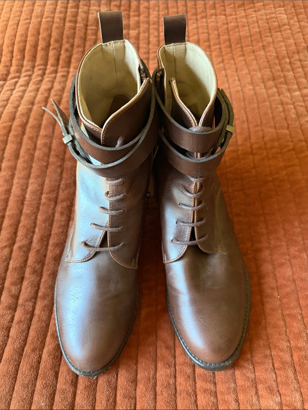 BHAVA Lena Brown Vegan Leather Lace-Up Booties